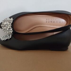 Journee Collection Black Jewel-Embellished Pointed Ballet Flats